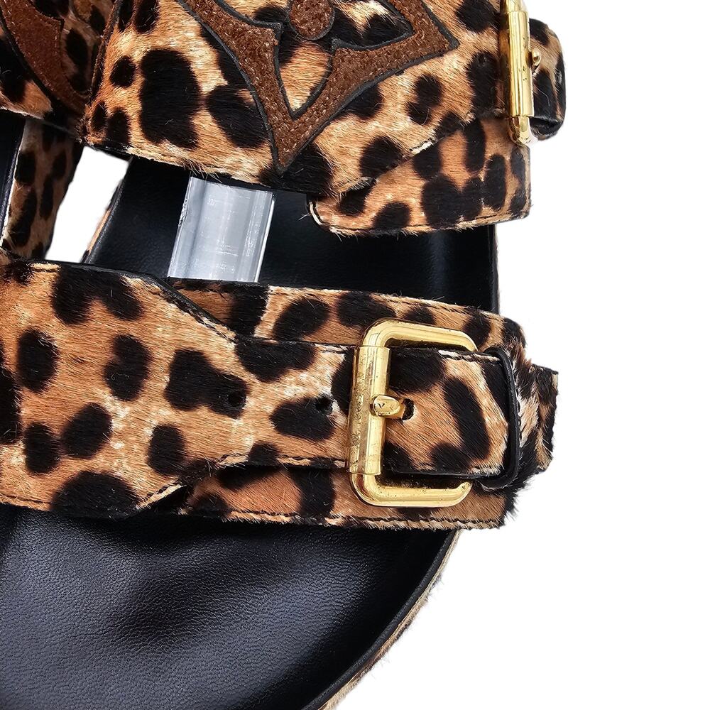Louis Vuitton Bom Dia Flat Slide Sandal Monogram Leopard Gold Size 37 US 7 - Picture 6 of 15